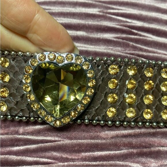 Studded Brown genuine leather Belt with Gold Accents S-M main image 7
